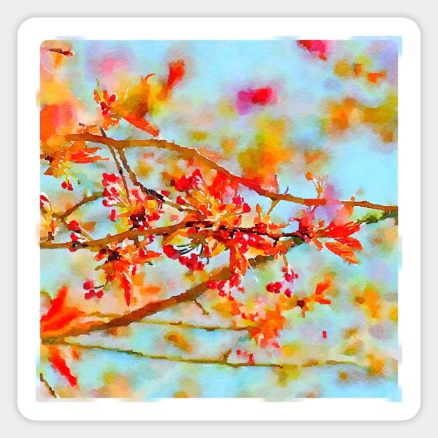 Watercolor Red Floral Branch Sticker by greenoriginals